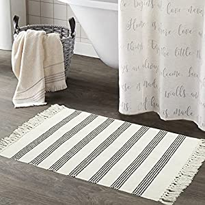 Photo 1 of 
Boho Bathroom Rug 2X3 ft LEEVAN Geometric Cotton Striped Rug with Tassel Door Mat Cotton Line Indoor Floor Mat Bohemian Hand Woven Chic Printed Bedside Rugs for Kitchen Living Room