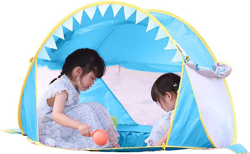 Photo 1 of  Baby Pop Up Baby Beach Tent with Pool,Portable Shark Sun Shelter Tent with UPF UV 50+ Protection for Toddler Aged 3-72 Months (Blue)