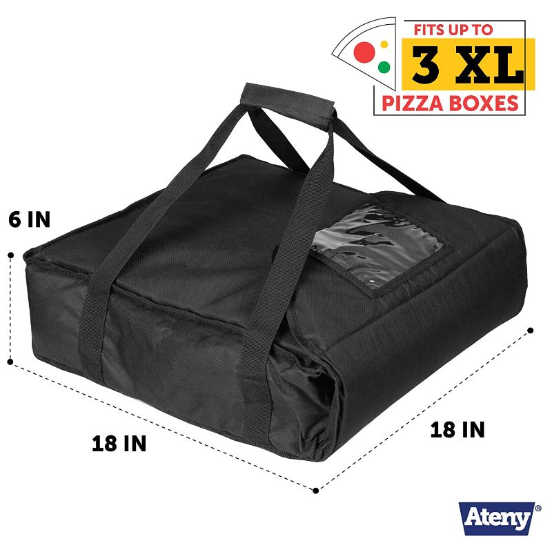 Photo 1 of Commercial Quality Large Pizza Delivery Bag - Store Up to 3 XL Pizzas 18”x 18”x 6” - Thick Insulation and Durable Construction - Ultra Warm Design Keeps Pizzas Warm for Hours by Ateny
