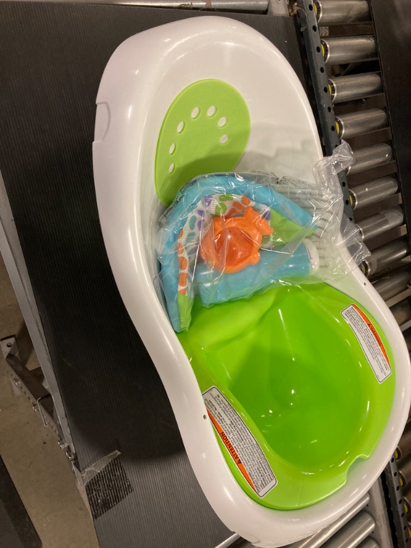 Photo 3 of Fisher-Price Baby Bath Tub, 4-in-1 Newborn to Toddler Tub with Infant Seat Bath Toys and Sling ‘n Seat Tub, Green Green - Frustration Free Package