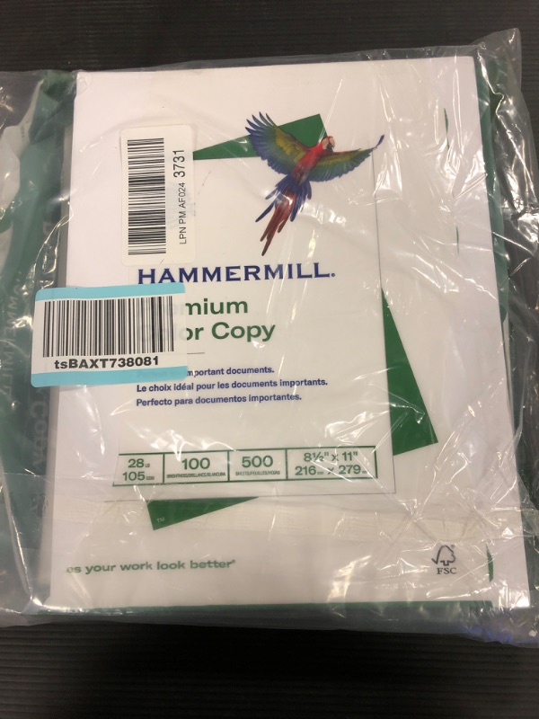 Photo 1 of Hammermill Printer Paper, Premium Color 28 lb Copy Paper, 8.5 x 11 - 5 Ream (2,500 Sheets) - 100 Bright, Made in the USA, 102450C Letter (8.5x11) 5 Ream | 2500 Sheets