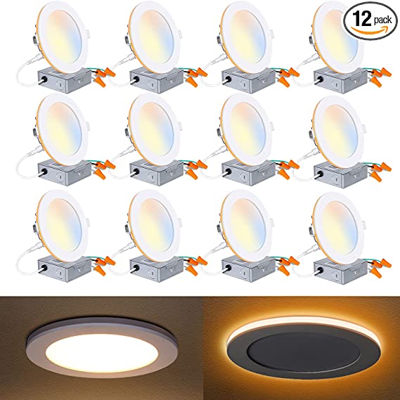 Photo 1 of 12 Pack 6 Inch LED Recessed Ceiling Light with Night Light, CRI90, 14W=100W, 1200lm, 2700K/3000K/3500K/4000K/5000K Selectable, Dimmable Recessed Lighting, Can-Killer Downlight, J-Box Included