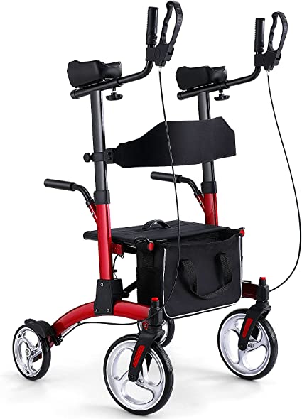 Photo 1 of Healconnex Upright Rollator Walkers for Seniors- Stand up Rolling Walker with Seats and 10" Wheels, Padded Armrest and Backrest,Tall Rolling Mobility Aid with Basket, Foam Handle to Stand up