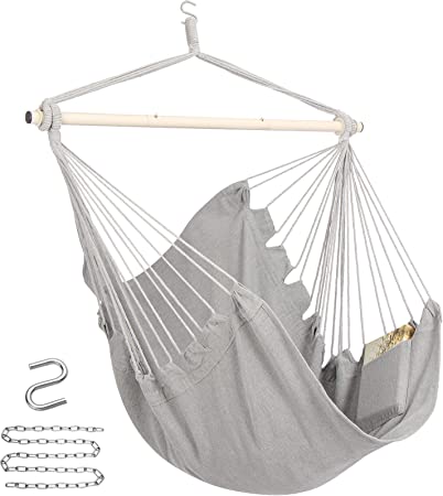 Photo 1 of 
Y- STOP Hammock Chair Hanging Rope Swing, Max 500 Lbs, Hanging Chair with Pocket, Removable Steel Spreader Bar with Anti-Slip Rings, Quality Cotton Weave for Comfort, Durability, Grey