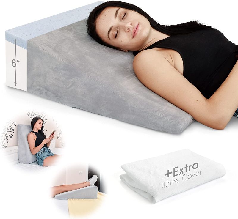 Photo 1 of Bed Wedge Pillow Cooling Memory Foam Top – Elevated Support Cushion for Back & Neck Pain, Acid Reflux, Heartburn, Allergies & Snoring -- 8 Inch Wedge x 31" x 21"