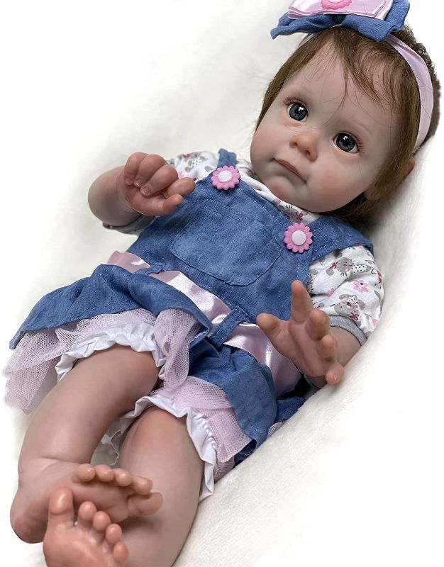 Photo 1 of Adolly Gallery 22 inches Reborn Baby Dolls Lifelike Realistic Silicone Vinyl Newborn Girl Dolls Cute Toy Gifts Set Name Grace

