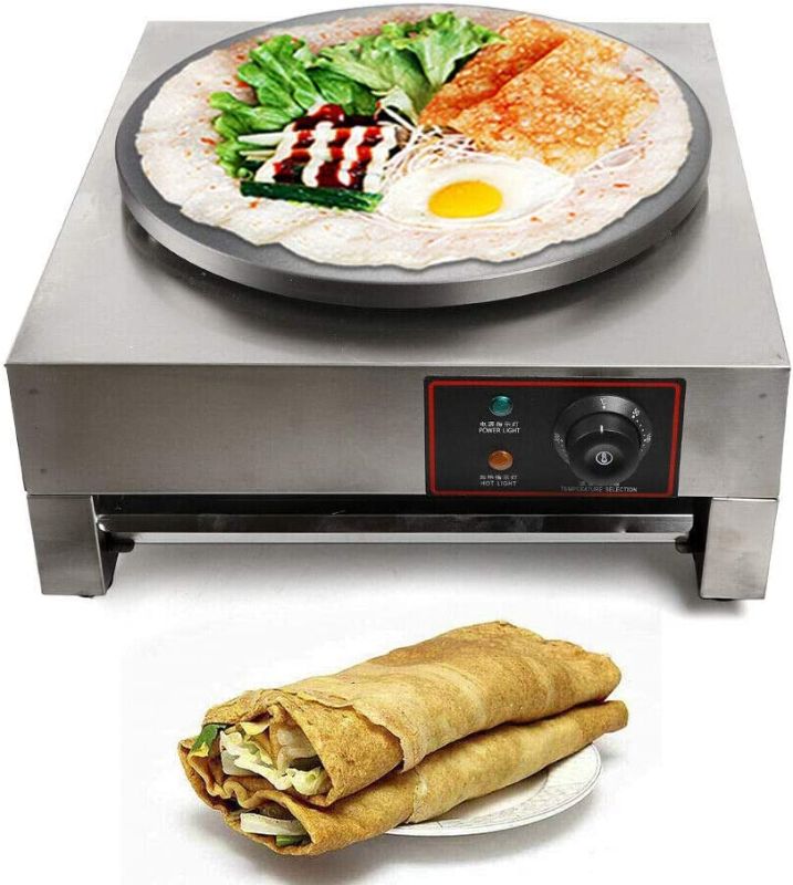 Photo 1 of 110V Commercial 16-Inch Electric Crepe Maker with A Drawer Type Warmer,Nonstick Crepe Pan Single Hotplate with Adjustable Temperature Control for Roti, Tortilla, Eggs, BBQ,(Electric/with Plug)
