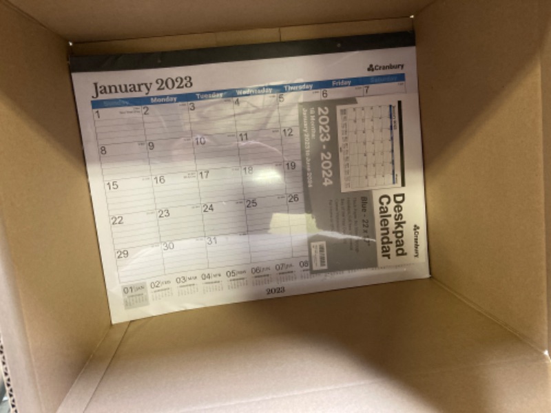 Photo 2 of CRANBURY Large Deskpad Calendar 2023 2024 - (Blue) 17x22", Use to June 2024, Big Calendar 22x17" Large Deskpad Calendar or Large Wall Calendar, Professional Monthly Desk Calendar, With Stickers Blue 2023 Edition