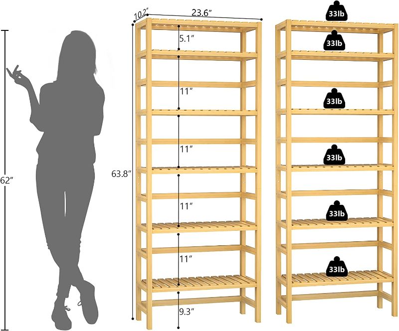 Photo 2 of  Bookshelf, 6-Tier Bamboo Adjustable 63.4” Tall 
