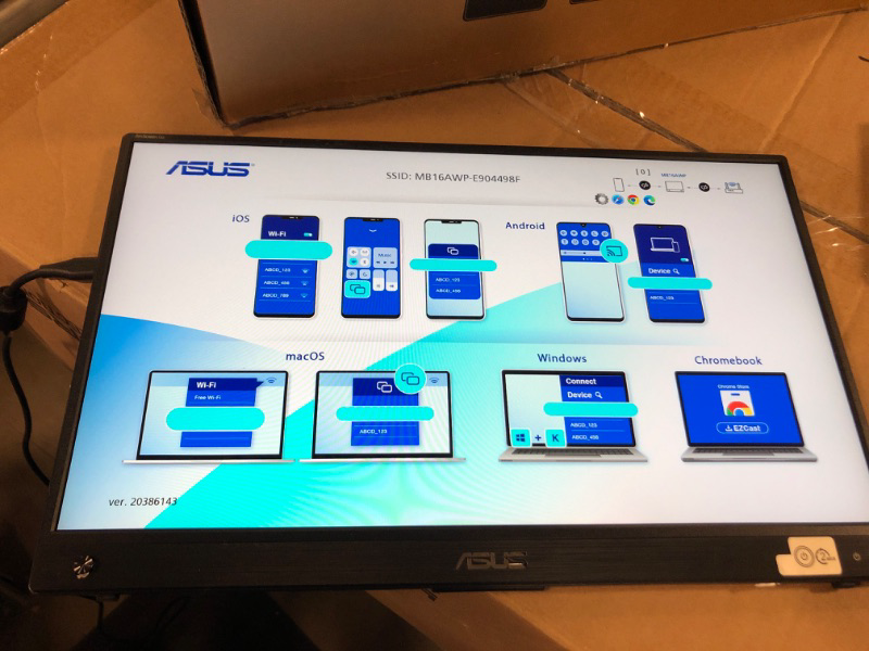 Photo 2 of ASUS ZenScreen Go 15.6” 1080P Wireless Portable Monitor (MB16AWP) - Full HD, IPS, Built-in Battery, Eye Care, USB Type-C, Anti-Glare, Tripod Socket, Supports iOS, Android, Win11, Mini HDMI, BLACK 15.6" IPS FHD USB-C Battery Wireless
