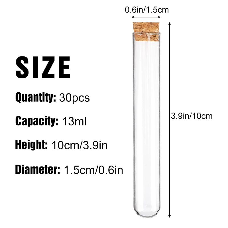 Photo 3 of Ackers 150pcs 13ml Clear Plastic Test Tubes with Cork Stoppers, 15×100m for Scientific Experiments, Plant Propagation and Holiday Gifts 30Pcs 15×100mm Plastic Test Tubes