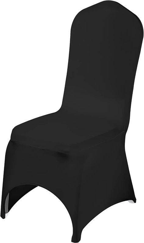 Photo 1 of 50 Pcs Black CHAIR COVERS AND POLYESTER SPANDEX TABLE COVER - Polyester Spandex Stretch Slipcovers for Wedding Party Dining Banquet Chair Covers