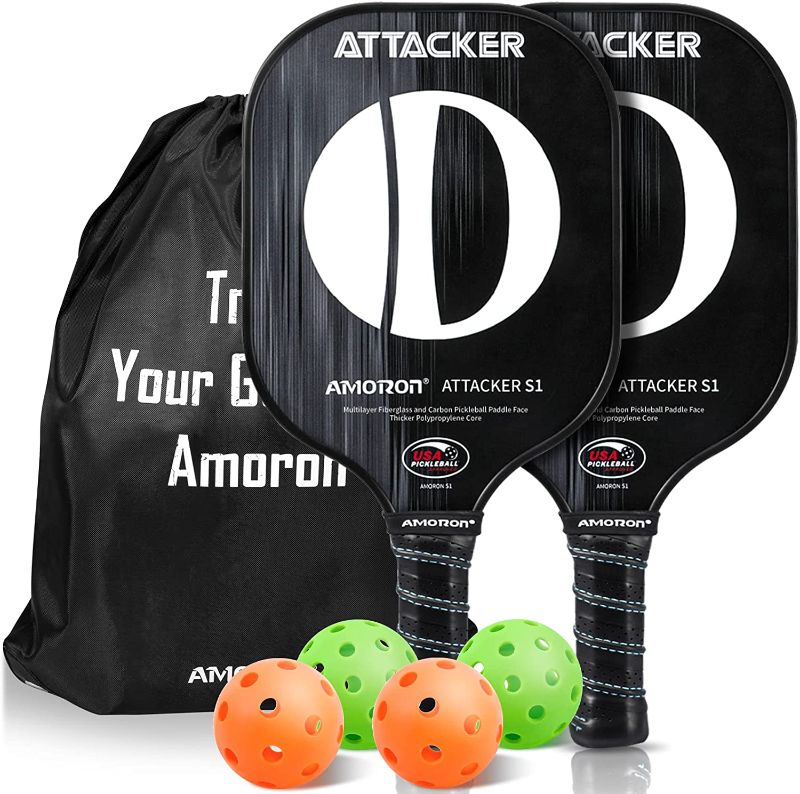 Photo 1 of AMORON Pickleball Paddles Set of 2 USAPA Approved, Composite Graphite Carbon and Fiberglass Face, 25% Thicker Polypropylene Core
