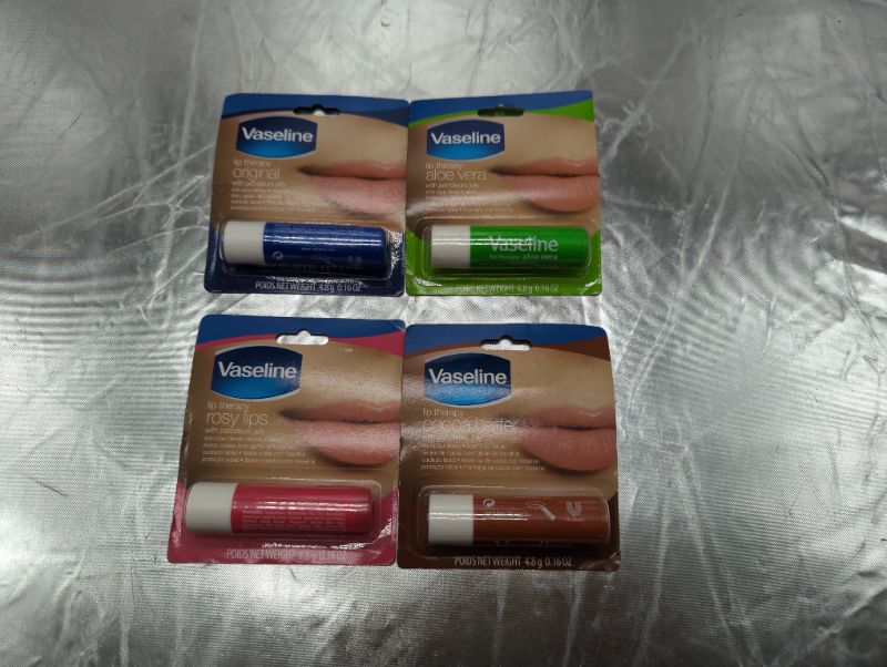 Photo 1 of Vaseline Lip Therapy Stick, Original + Cocoa Butter + Aloe Vera + Rosy Lips (4 Pack)