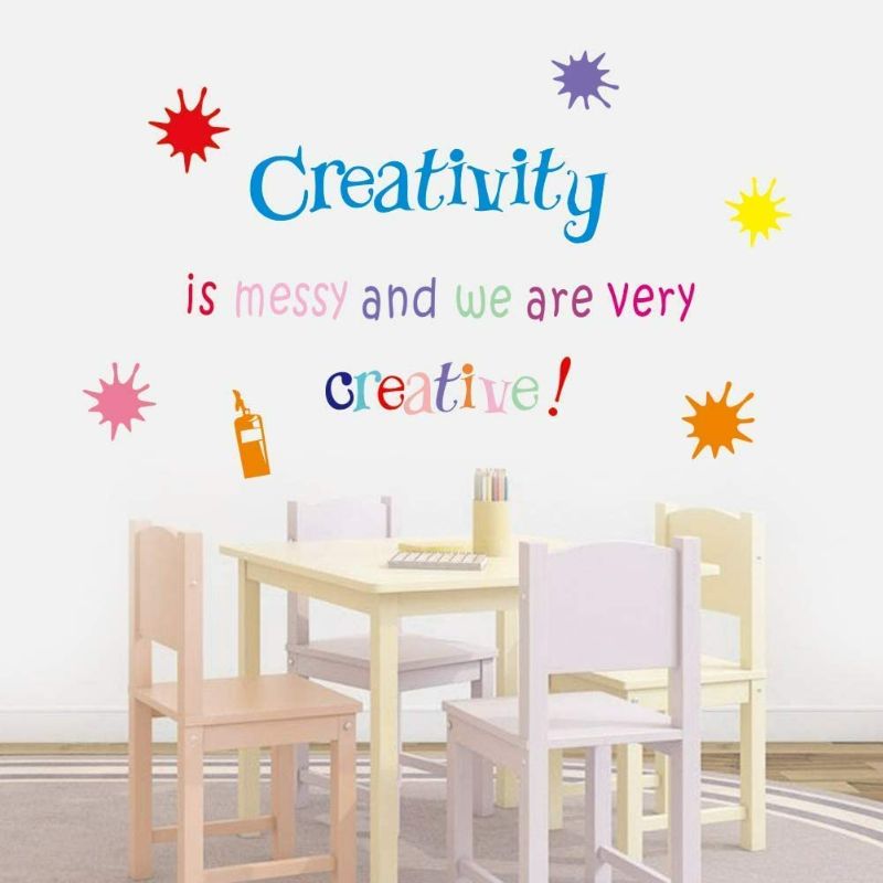 Photo 1 of IARTTOP Inspirational Quote Wall Decal, Motivational Saying Creativity Creative Wall Sticker, Splatter and Splotches Decals for Classroom Nursery Wall Decoration
