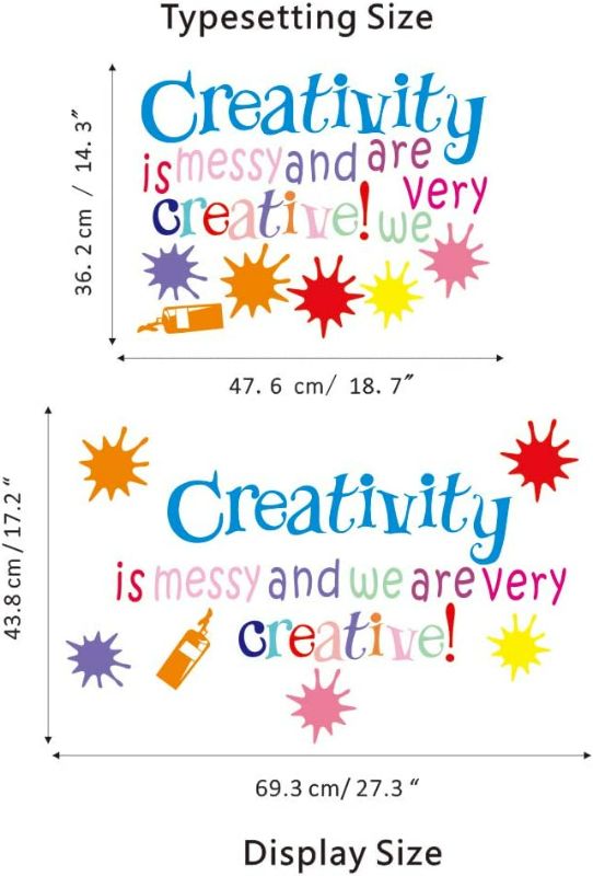 Photo 4 of IARTTOP Inspirational Quote Wall Decal, Motivational Saying Creativity Creative Wall Sticker, Splatter and Splotches Decals for Classroom Nursery Wall Decoration
