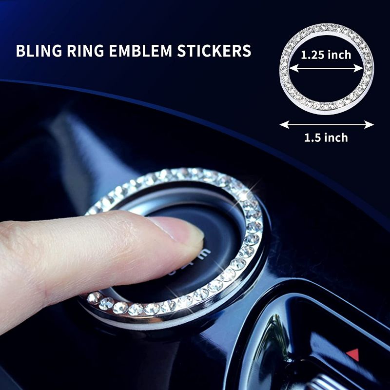 Photo 5 of 8PCS Bling Car Accessories Interior Cute Sets for Women, Bling Car Coasters for Cup Holder, Bling Headrest Hooks, Rhinestone Bling Mini Hooks, Bling Car Ignition Ring Stickers
