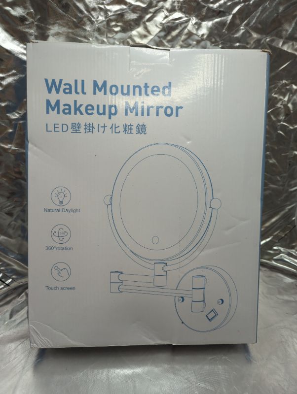 Photo 2 of AMZNEVO Wall Mounted Lighted Makeup Mirror, 8 Inch Double-Sided 1X 5X Magnifying Mirror for Bathroom, 11'' Extendable Arm, 360° Swivel, Touch DimmableLED Lights, Powered by Plug in, Chrome Chrome-5x