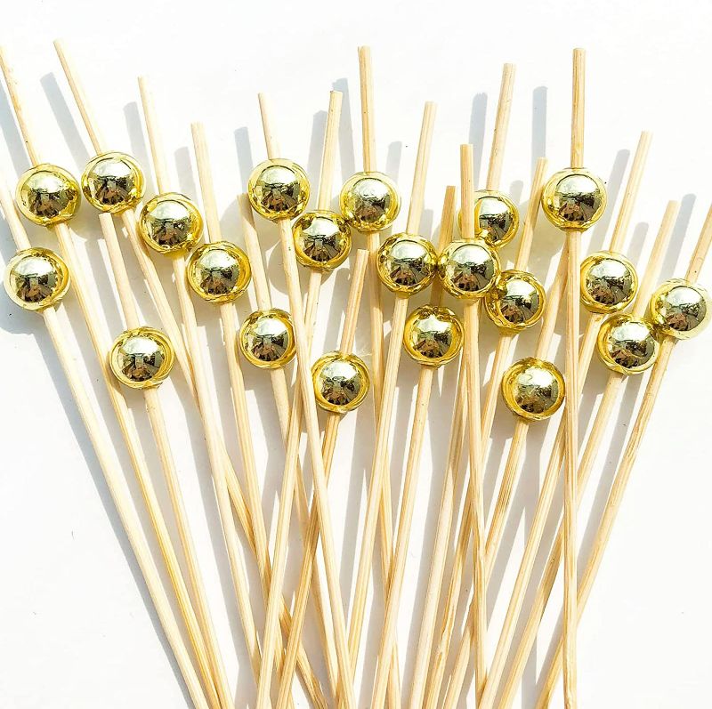 Photo 1 of Cocktail Picks,Toothpicks for Appetizers,100 PCS 4.7 Inch Gold Pearl Cocktail Picks for Wedding Party, Decorative Food Picks Fancy Toothpicks for Appetizers, Skewers for Appetizers Charcuterie Cups - 3Packs/300PCS
