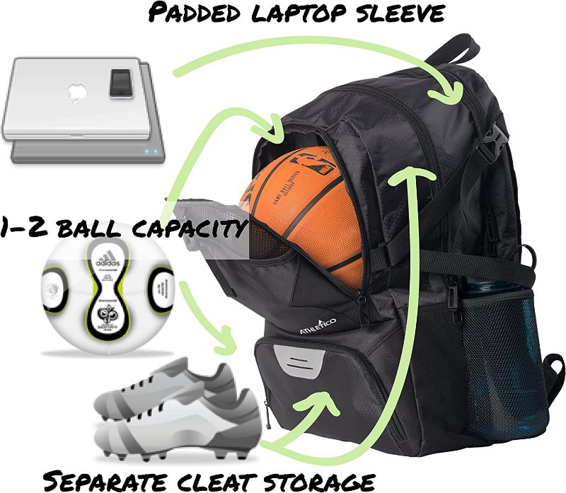 Photo 5 of Athletico National Soccer Bag - Backpack for Soccer, Basketball & Football Includes Separate Cleat and Ball Holder
