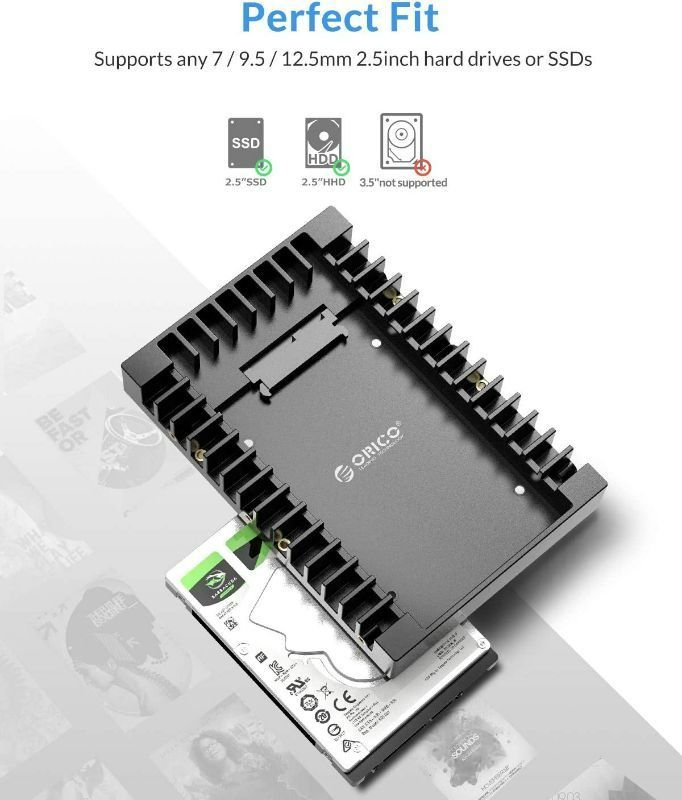 Photo 3 of ORICO 2.5 SSD SATA to 3.5 Hard Drive Adapter Internal Drive Bay Converter Mounting Bracket Caddy Tray for 7 / 9.5 / 12.5mm 2.5 inch HDD / SSD with SATA III Interface(1125SS)
