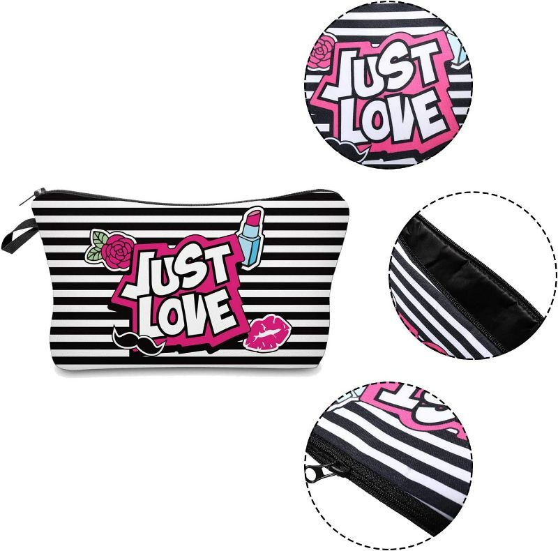 Photo 3 of 6 Pieces Letters Makeup Bags Cosmetic Pouch Travel Zipper Cosmetic Organizer Toiletry Bag Printing Pencil Bag for Women Girls Supplies Christmas Gift (Black and Hot Pink Style/Variety Varies)

