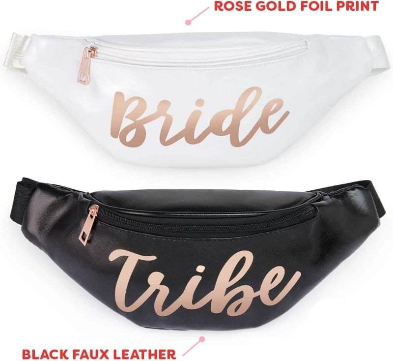 Photo 2 of xo, Fetti Bachelorette Party Bride Tribe Fanny Packs - 8 pc | Black + White Rose Gold Bridal Shower Decorations, Bride to Be Gift, Bach Favor
