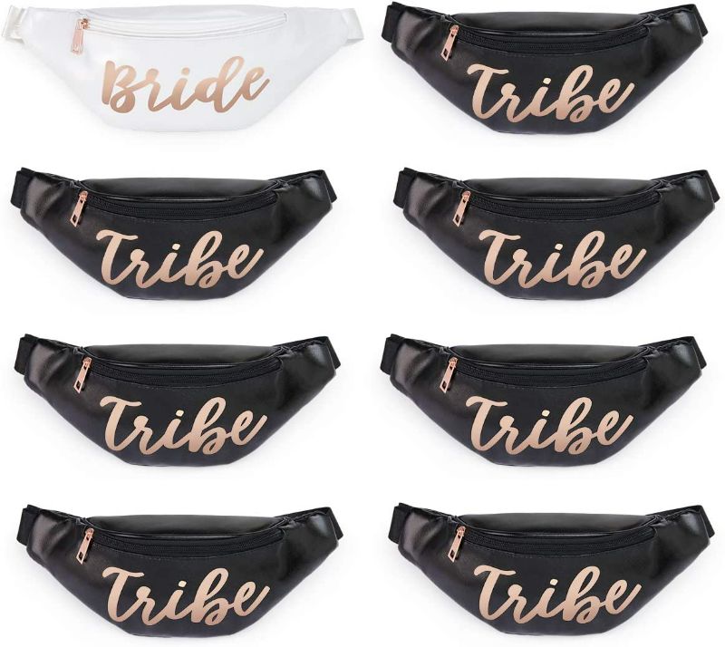 Photo 1 of xo, Fetti Bachelorette Party Bride Tribe Fanny Packs - 8 pc | Black + White Rose Gold Bridal Shower Decorations, Bride to Be Gift, Bach Favor
