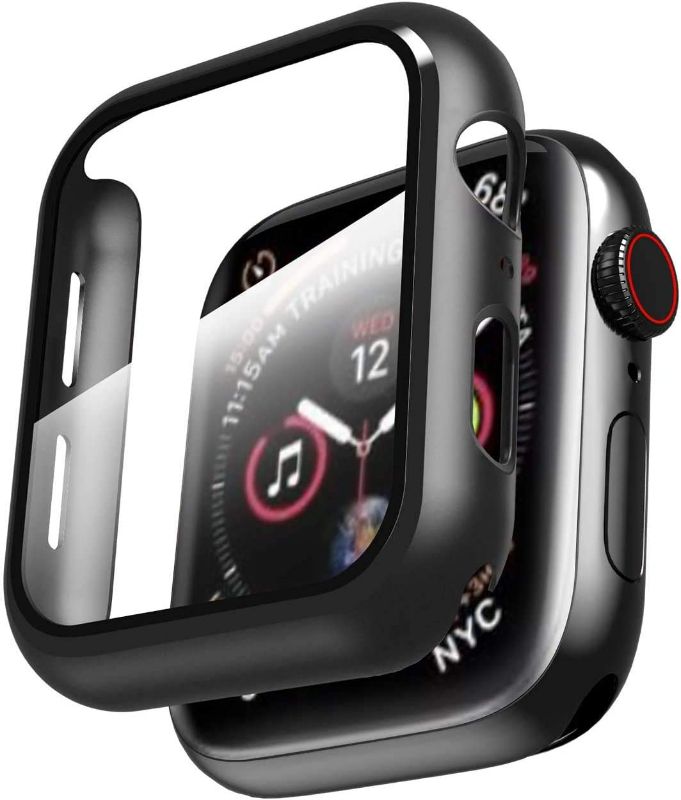 Photo 1 of Smiling Case Compatible with Apple Watch Series 6/SE/Series 5/Series 4 40mm with Built in Tempered Glass Screen Protector ,Overall Protective Hard PC Case Ultra-Thin Cover-Black - 2Pack
