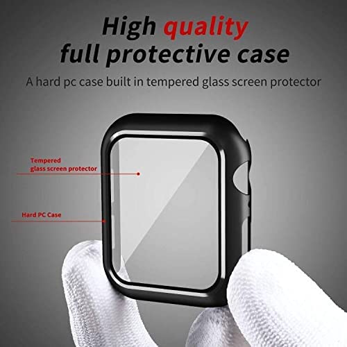 Photo 2 of Smiling Case Compatible with Apple Watch Series 6/SE/Series 5/Series 4 40mm with Built in Tempered Glass Screen Protector ,Overall Protective Hard PC Case Ultra-Thin Cover-Black - 2Pack
