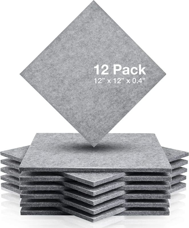 Photo 1 of Fstop Labs Acoustic Foam Panels, 12" X 12" X 0.4" Acoustic Sound Absorbing Panel Tiles, Acoustic Panels, Absorption Insulation Treatment Used in Home & Offices (12 Pack, Grey)
