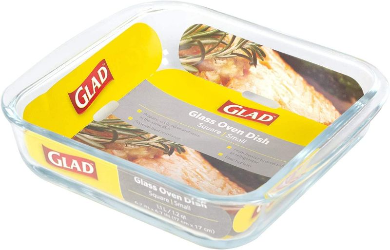 Photo 1 of Glad Clear Glass Square Baking Dish | 1.2-Quart Nonstick Bakeware Casserole Pan | Freezer-to-Oven and Dishwasher Safe, Small
