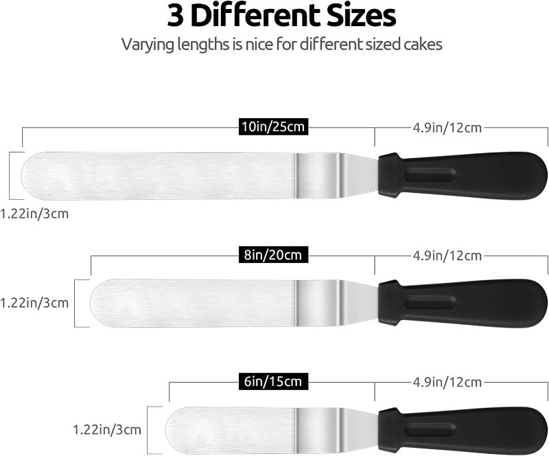 Photo 1 of Icing Spatula, U-Taste Offset Spatula Set with 6", 8", 10" Blade,Stainless Steel Angled Cake Decorating Frosting Spatula Set of 3 (Black)
