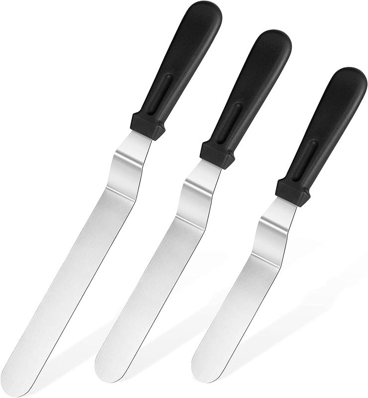 Photo 1 of Icing Spatula, U-Taste Offset Spatula Set with 6", 8", 10" Blade,Stainless Steel Angled Cake Decorating Frosting Spatula Set of 3 (Black)
