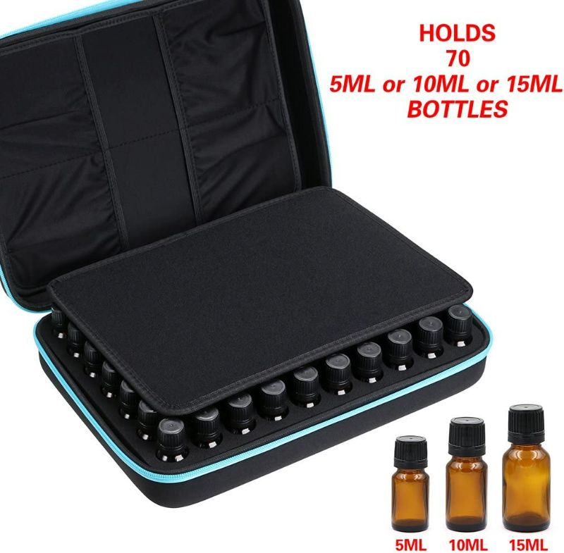 Photo 3 of Hipiwe 70 Essential Oils Carrying Case Holds 5ml, 10ml, 15ml Bottles Hard Shell Exterior EVA Essential Oils Storage Organzier Bag with Foam Insert and Carrying Handle, Blue
