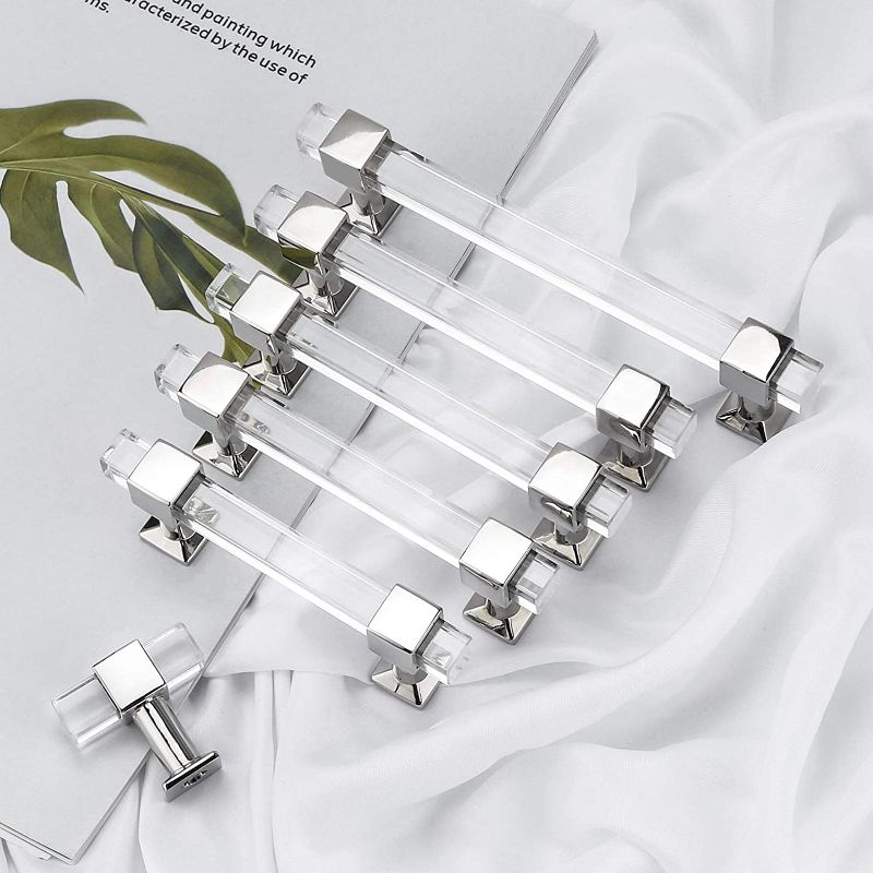 Photo 4 of Mengico 3-1/2 Inch Cabinet Pulls Kitchen Cabinet Handles 15 Pack Polished Chrome Modern Drawer Pulls Acrylic Cabinet Hardware for Bathroom and Bedroom
