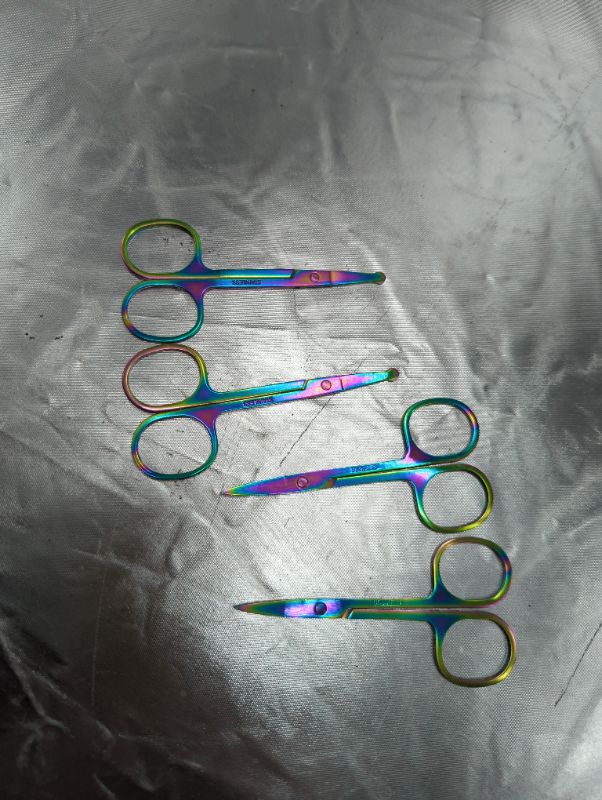 Photo 1 of 4PCS Curved and Straight Nail Scissors - Metallic Rainbow