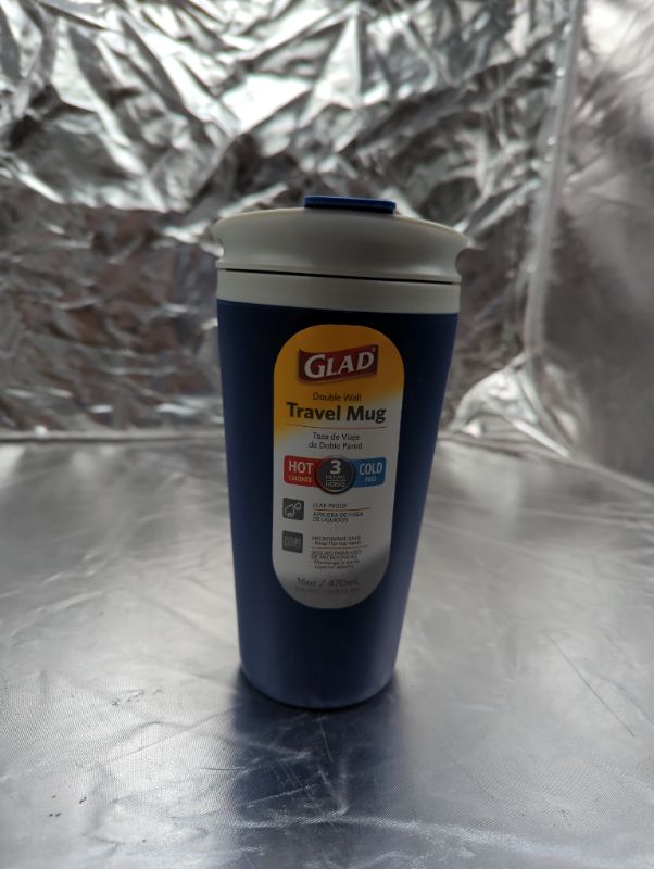Photo 1 of Glad Double Wall Travel Mug - Hot/Cold 3HRS - Leakproof - 16oz - BLUE