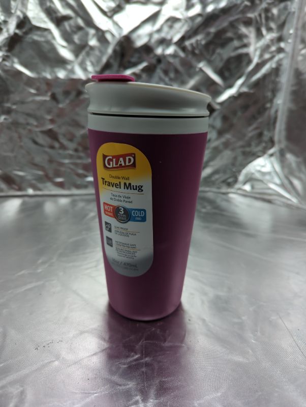 Photo 1 of Glad Double Wall Travel Mug - Hot/Cold 3HRS - Leakproof - 16oz - PURPLE