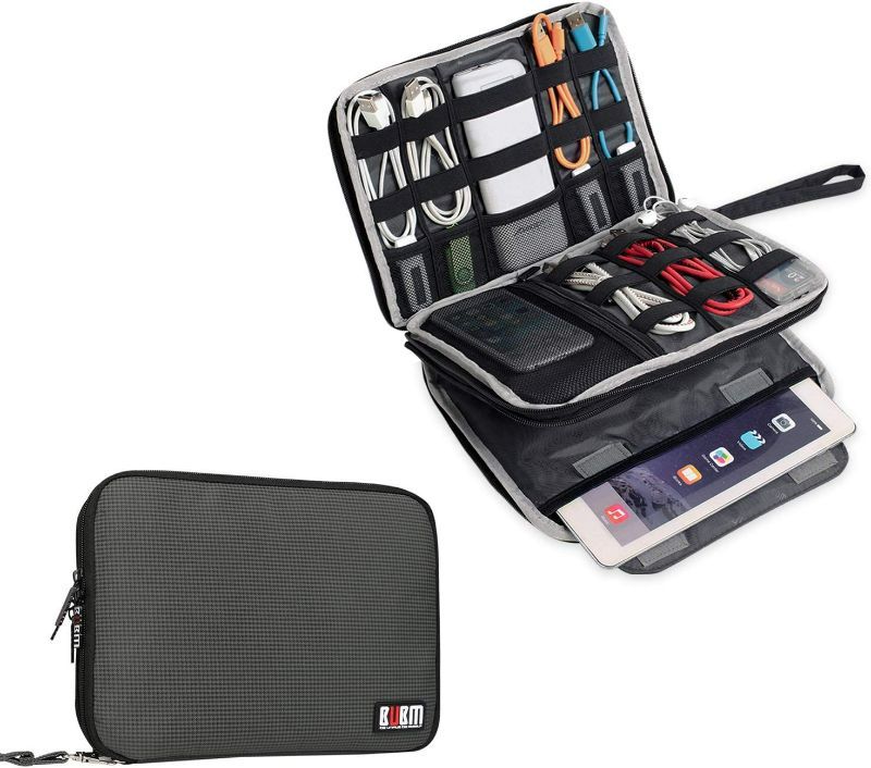 Photo 1 of BUBM Double Layer Electronics Organizer/Travel Gadget Bag for Cables, Memory Cards, Flash Hard Drive and More, Fit for iPad or Tablet(up to 9.7")-Large, Grey
