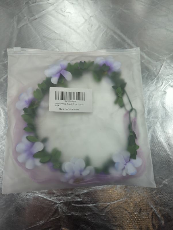 Photo 2 of June Bloomy Rose Flower Leave Crown Bridal Halo Headband with Adjustable Ribbon Lavender