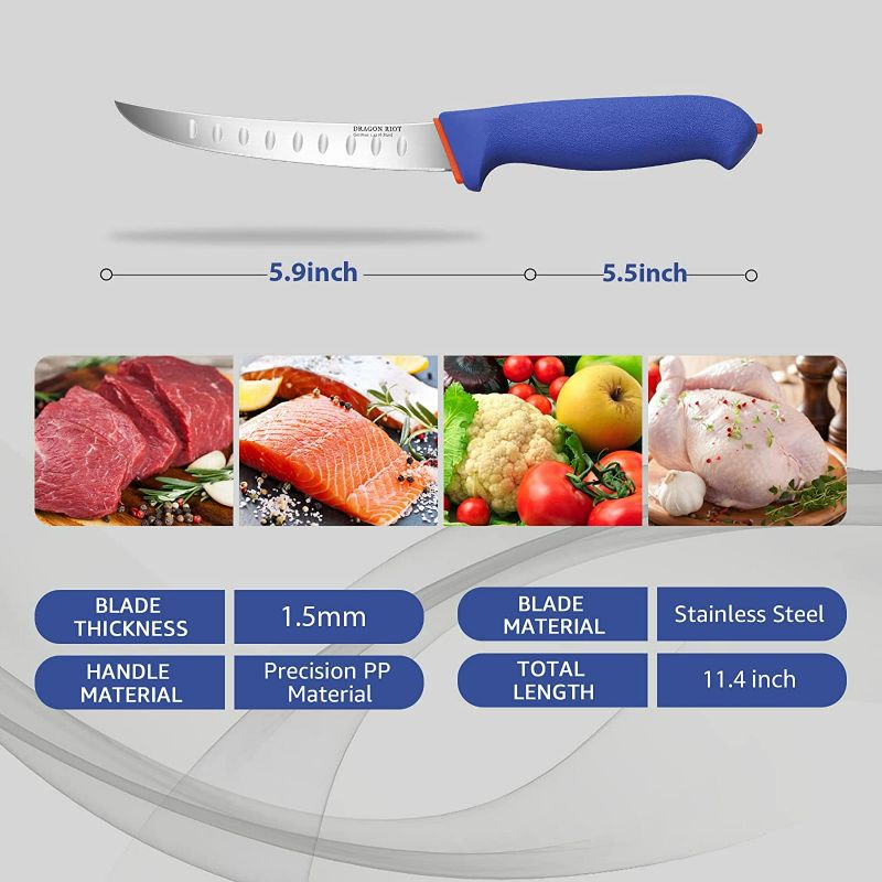 Photo 5 of DRAGON RIOT Premium Boning Knife for Meat Cutting 6 Inch BBQ Brisket Meat Trimming Butcher Knife - Stainless Fish Fillet Turkey Carving Knife
