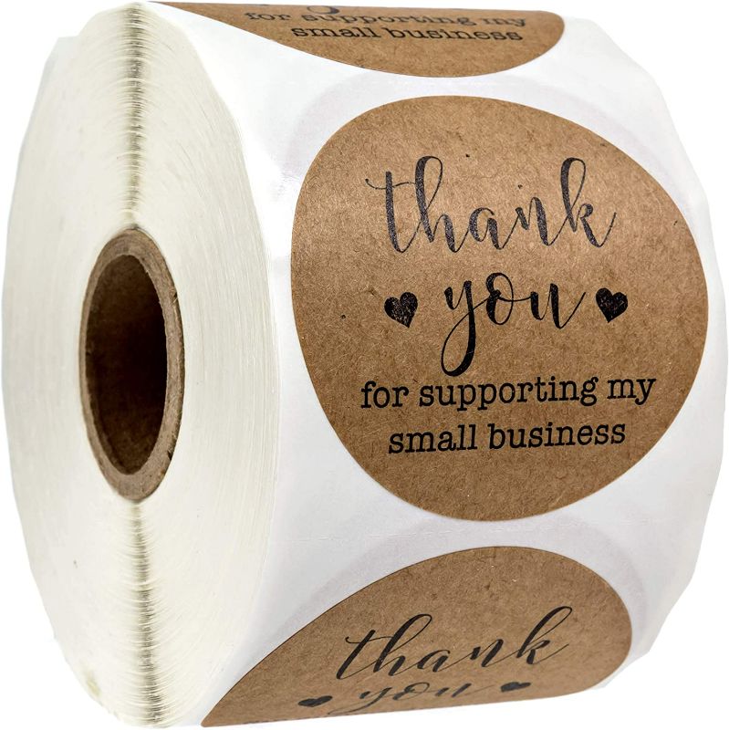 Photo 1 of 1" Round Kraft Thank You for Supporting My Small Business Stickers / 500 Brown Kraft Customer Appreciation Labels/Natural Kraft Small Business Envelope Seals/ - 2 Packs
