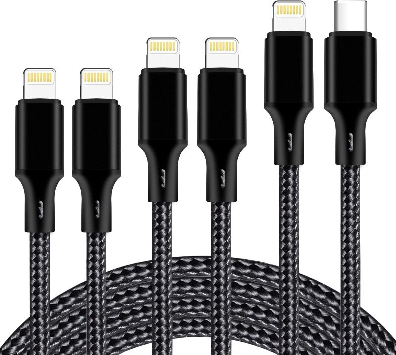 Photo 1 of  Lightning Cable 3ft 3Pack Nylon Braided Heavy Duty iPhone Charger Cable Cord Black Compatible with iPhone 14/13 / 12/11 / Pro Max/X/Xs Max/Xr /8 Plus/ 7 Plus/ 6S Plus / 6 Plus/iPad Mini/Air
