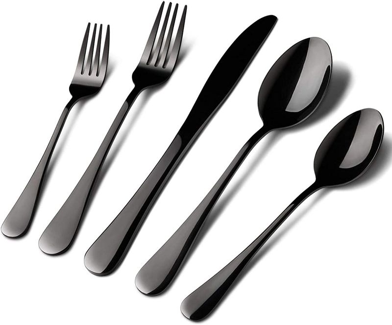 Photo 1 of Black Silverware Set Stainless Steel, 40 Pieces Utensil Serve for 8 Including Fork Spoon and Knife, Mirror Polished Flatware Sets with Gift Package Suit Wedding(Shiny Black)
