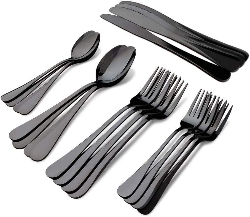 Photo 5 of Black Silverware Set Stainless Steel, 40 Pieces Utensil Serve for 8 Including Fork Spoon and Knife, Mirror Polished Flatware Sets with Gift Package Suit Wedding(Shiny Black)
