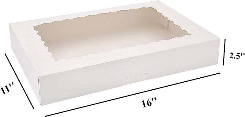 Photo 2 of Tcoivs 20-Pack 16" x 11" x 2.5" Bakery Boxes with Window Hold 12 Donuts, Auto-Popup Large Cookie Boxes, Treat Boxes for Pastries (White)
