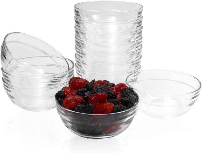 Photo 1 of SZUAH 3.5 Inch Small Glass Bowls 12 Pack Prep Bowls Serving Bowls 4.5 OZ Microwavable Stackable Clear Glass Bowls for Kitchen, Dessert, Dips, Nut and Candy Dishes, Dishwasher Safe
