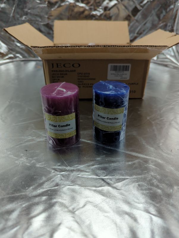 Photo 2 of Jeco “2” Diameter by 3” Purple Pillar Candle 7pc + 1pc Blue