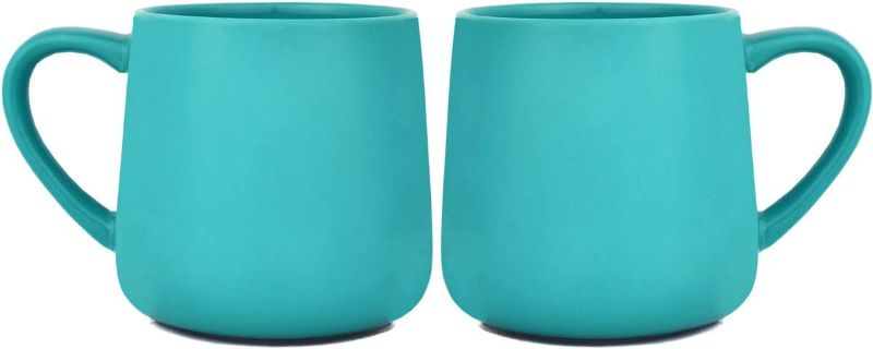 Photo 1 of Bosmarlin Glossy Ceramic Coffee Mug Set of 2, Tea Cup for Office and Home, 18 oz, Suitable for Dishwasher and Microwave(Aquamarine, 2)
